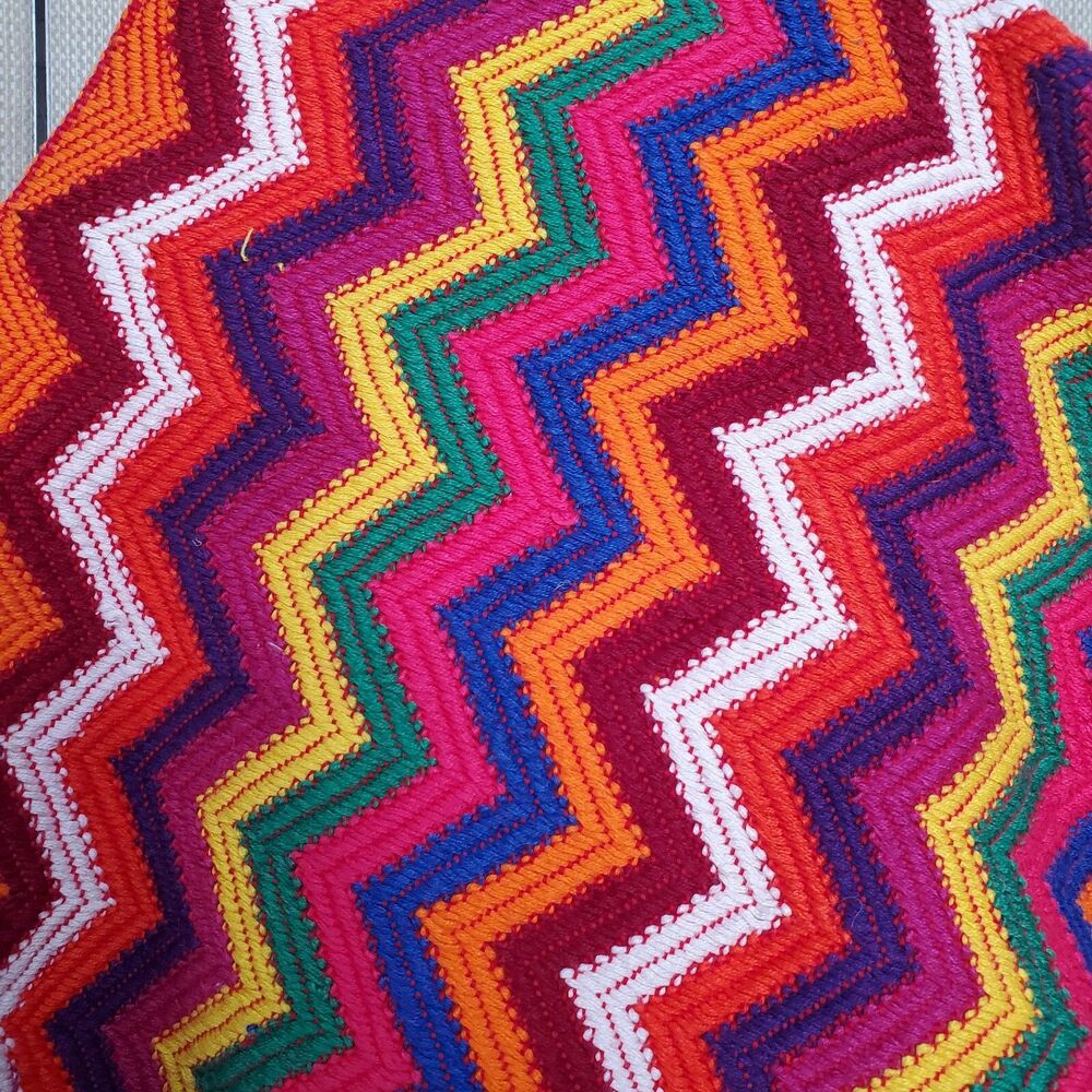 Handmade Multicolor Chevron Pattern Poncho One Size - Picture 3 of 8